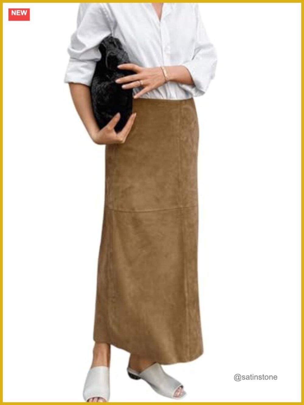 Faux Suede Leather Pencil Maxi Long Skirt Regular Fit Fall Winter
